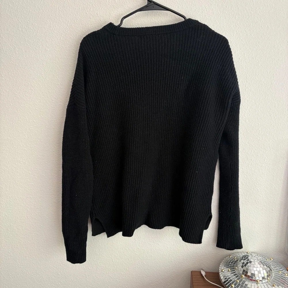 Madewell Womens Ribbed Pocket Sweater Black Crew Neck Cotton Blend Size S - Picture 8 of 8